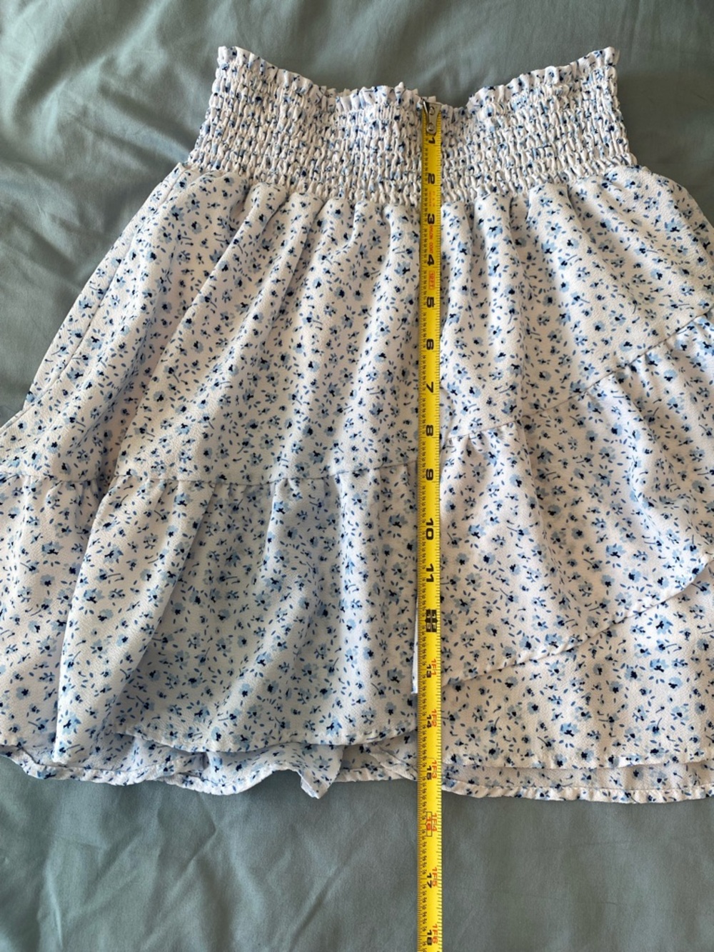 White Smocked Cropped Tank Top and Blue Floral Skirt Outfit Size Small - Picture 12 of 15